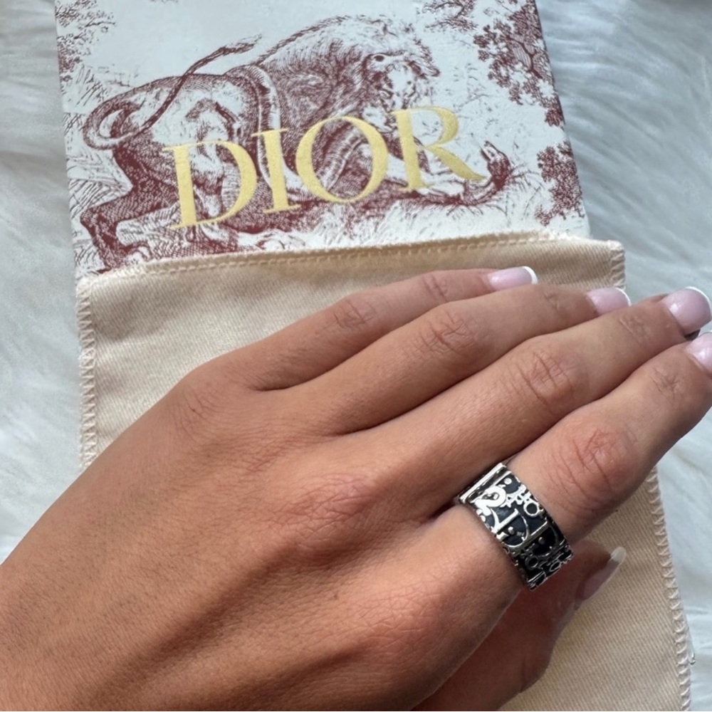 Dior Black and Silver Logo Ring